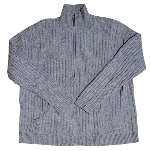 Alashan Sweaters - Wool Cashmere Alashan Gray Ribbed Sweater Pullover Quarter Zip-Size Small